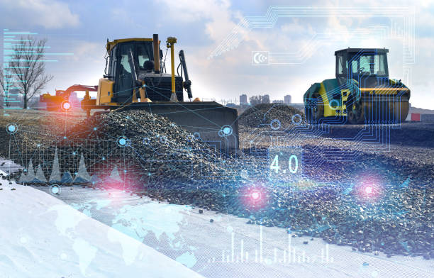 istock the concept of full automation of work using artificial intelligence in the construction of a highway. Analysis of equipment operation and material consumption 1311791433