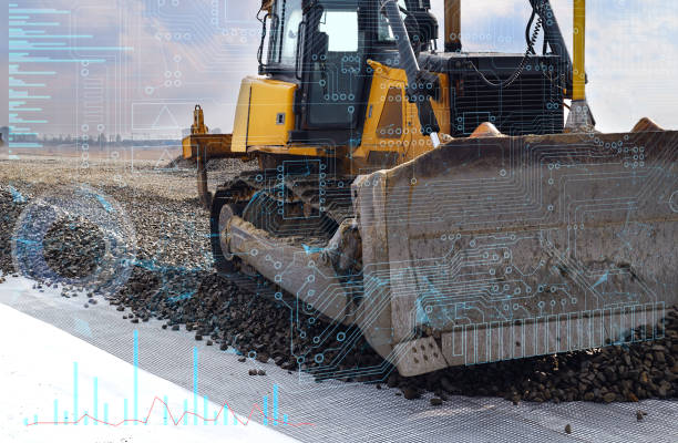 istock the concept of full automation of work using artificial intelligence in the construction of a highway. Analysis of equipment operation and material consumption 1311791434