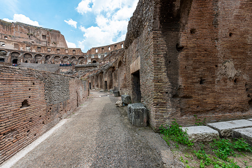 View from inside view on gladiator arena of the Colosseum in Rome, Italy.