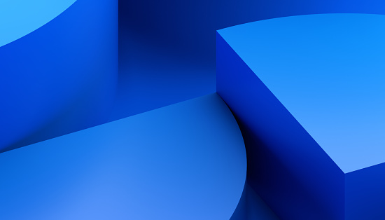 Abstract 3d render, blue background design with geometric shapes