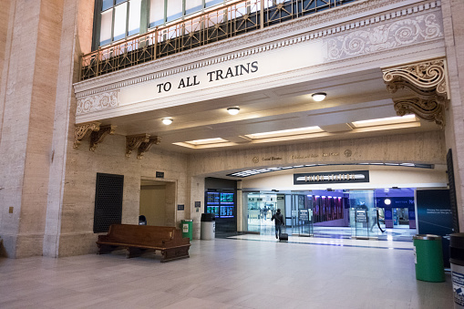 Chicago, Illinois, USA - January 29, 2020: Chicago, Illinois, USA - January 29, 2019: The Great Hall at Chicago's Union Station showing passageway to tracks