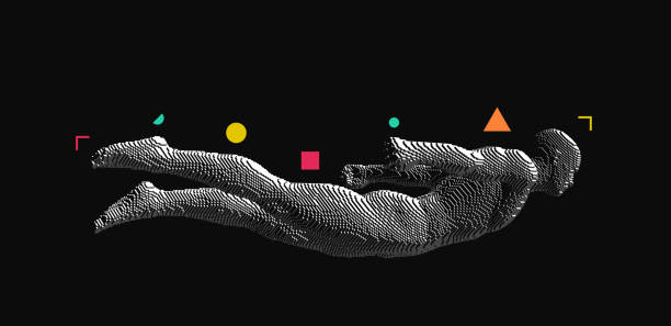 istock Man is flying or falling in the air. Voxel art illustration. Virtual reality simulator for game industry. Vector. 1311795602