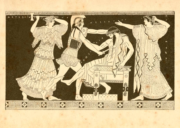 istock Aegisthus being murdered by Orestes and Pylades ancient Greece 1311796651