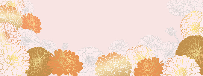 Desain Wallpaper Bunga Emas Mewah Dengan Bunga Krisan Yang Digambar