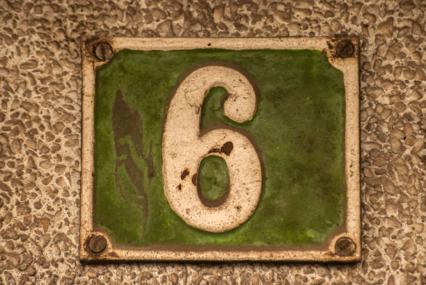 istock Old retro cast iron plate number 6 1311797931