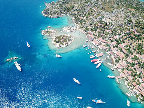 Aerial view of Kas, Kekova, Kalekoy, Antalya city in Turkey