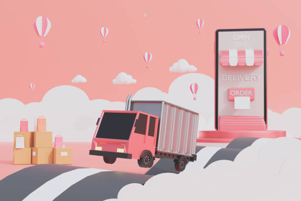 istock Online delivery service smartphone application technology,online shopping concept from mobile,paper cut,art cartoon style,order tracking on mobile,sky and cloud background,3d rendering illustration 1311803670