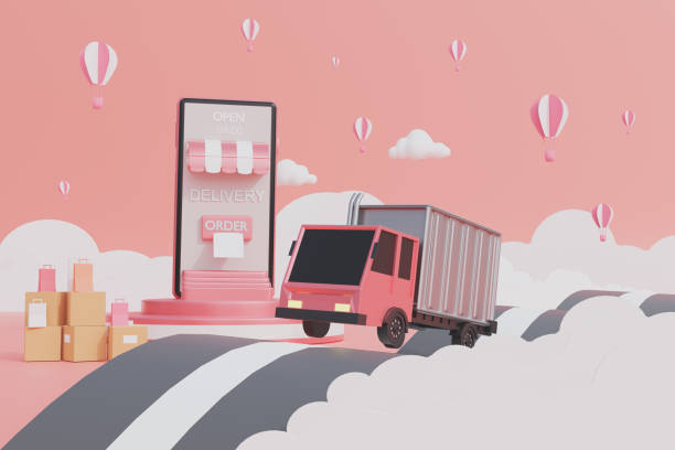 istock Online delivery service smartphone application technology,online shopping concept from mobile,paper cut,art cartoon style,order tracking on mobile,sky and cloud background,3d rendering illustration 1311803725
