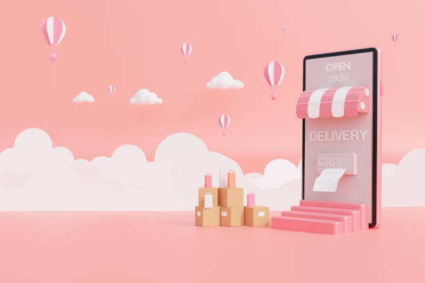istock Online delivery service smartphone application technology,online shopping concept from mobile,paper cut,art cartoon style,order tracking on mobile,sky and cloud background,3d rendering illustration 1311803749