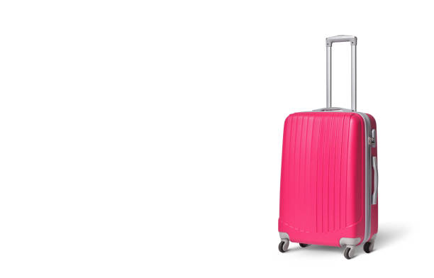istock Modern pink suitcase for women on white background 1311810837