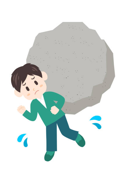 ilustraciones, imágenes clip art, dibujos animados e iconos de stock de hombre estresante. mucho estrés como el rock. ilustración vectorial. - pushing over burdened rock men