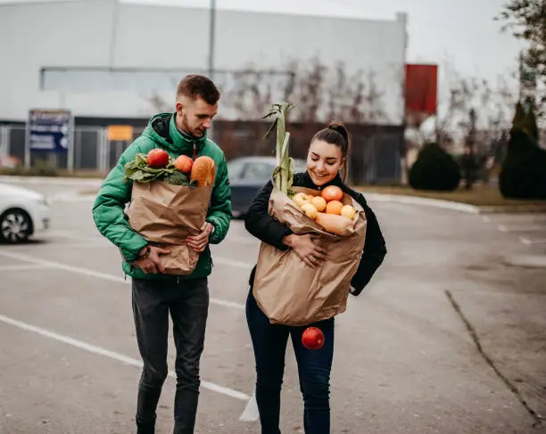 Two people on parking spot after shopping