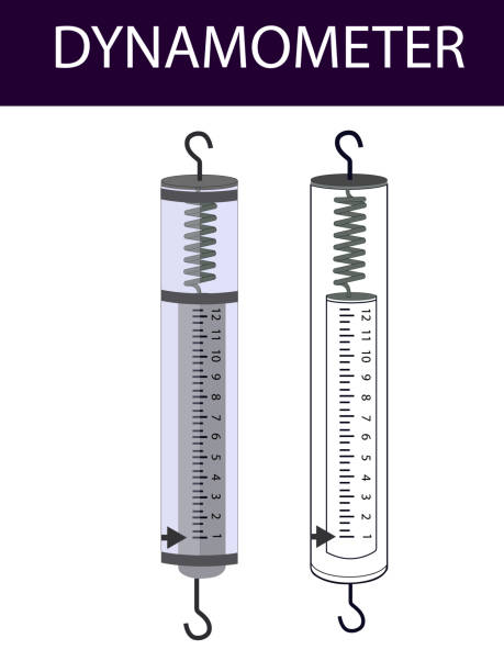 physics - old dynamometer on a white background. vector dynamometer for physics lesson dynamometer design for physics lesson dynamometer stock illustrations