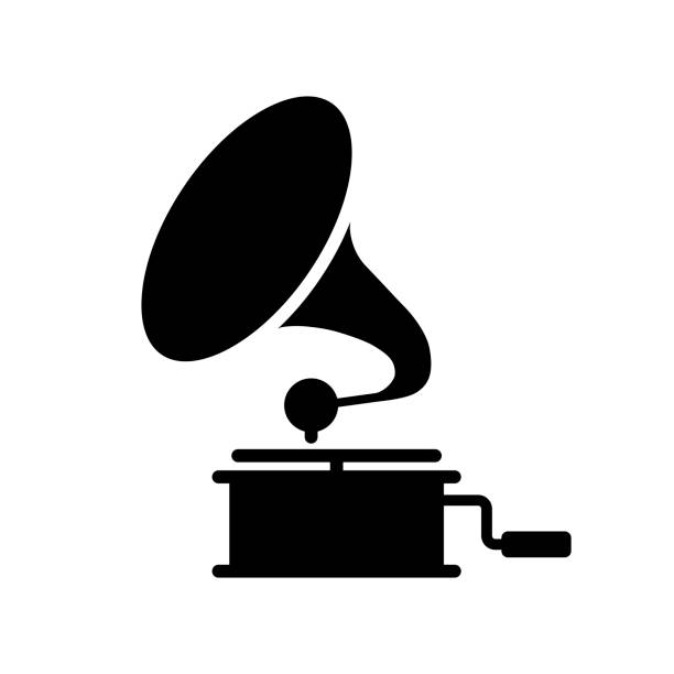 gramophone vektor-glyphen-symbol. musikzeichen - grammophon stock-grafiken, -clipart, -cartoons und -symbole