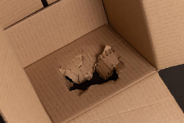 istock A hole with ragged edges in a cardboard box 1311826369
