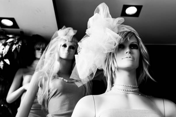 istock Image of various mannequins, manufacture. Black and white 1311830452