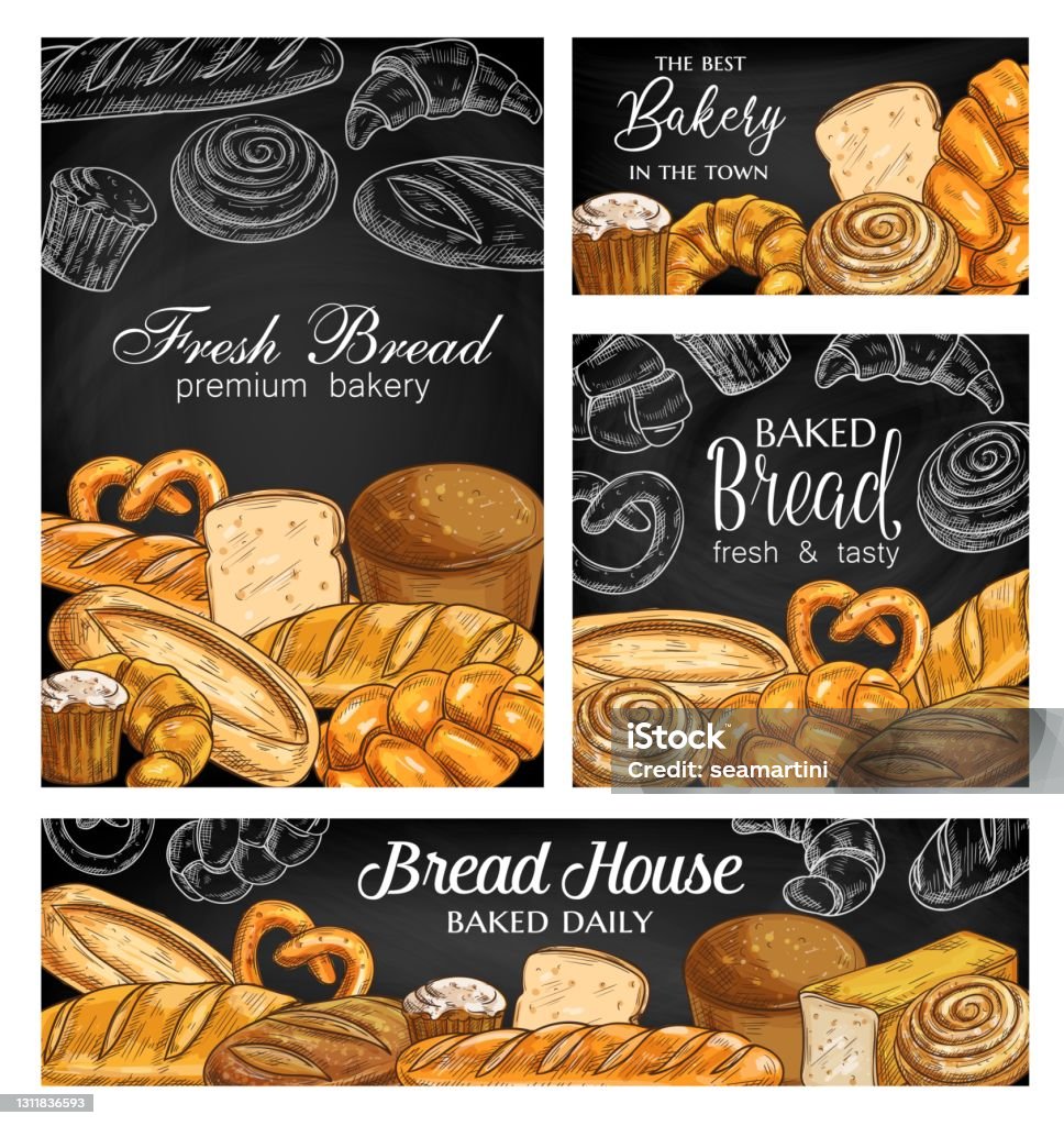 Bakery Bread Chalkboard Sketch Vector Banners Stock Illustration bakery-bread-chalkboard-sketch-vector-banners-stock-illustration