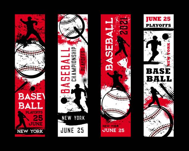야구 선수권 대회 배너, 스포츠 게임 플레이 오프 - baseball batter stock illustrations