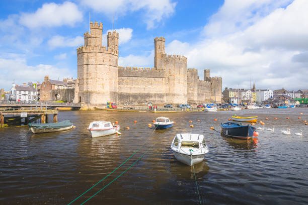 caernarfon castle - caenarvon castle caernarfon castle wales stock-fotos und bilder