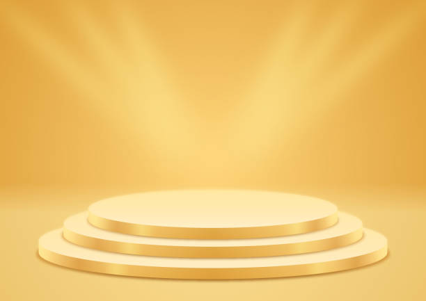 Golden Glowing Platform Golden podium pedestal for product showcase or winner success celebration ceremony with space for your content. gold podium stock illustrations