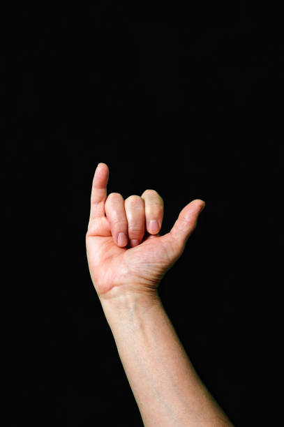 istock Letter Y International sign language dark background 1311839871