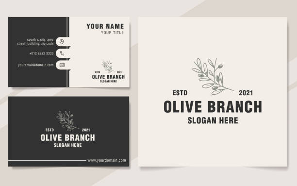 Vintage olive branch logo template monogram style Vintage olive branch logo template monogram style business card stock illustrations
