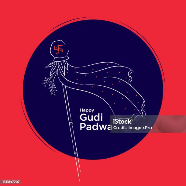  Ilustración de Ilustración De Dibujo De Línea De Happy Gudi Padwa Festival Greeting y más Vectores Libres de Derechos de Gudi Padwa