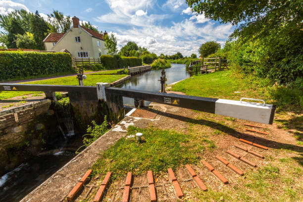 Maunsel Lock, canal lock on the Bridgewater and Taunton Canal. - fotografia de stock