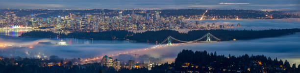 Foggy sunset view, Vancouver, BC, Canada Foggy sunset view, Vancouver, BC, Canada west vancouver stock pictures, royalty-free photos & images