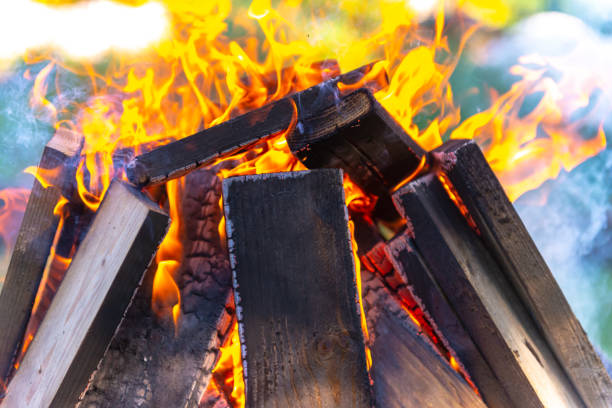 istock A large fire made of planks. 1311861710