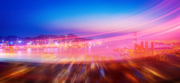 istock Motion Speed light trails with Hong Kong Cityscape 1311862754