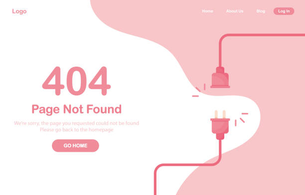 404 Page not found template Vector illustration 404 error page not found banner. System error, broken page. Disconnected wires from the outlet. Cable and socket. Cord plug. For website. Web Template. Pink. Eps 10 electric plug illustrations stock illustrations
