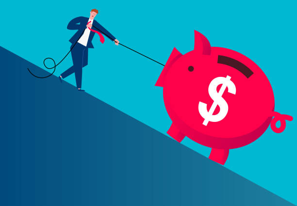 istock Businessman climbing upwards pulling a huge piggy bank 1311875147