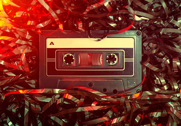 Unspooled vintage audio cassette tape.