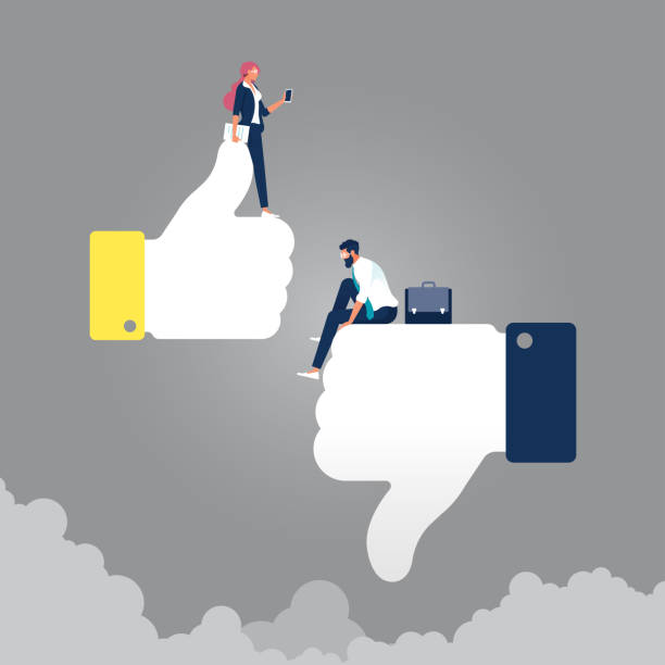 ilustrações de stock, clip art, desenhos animados e ícones de concept of thumbs up and down, like dislike for social network - corrupção