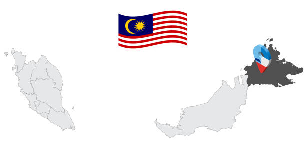 lage von state sabah auf der karte malaysia. 3d zustand sabah flagge karte marker position pin. qualitätskarte mit staaten von malaysia für ihr website-design, app, ui. eps10. - kota kinabalu illustrations stock-grafiken, -clipart, -cartoons und -symbole