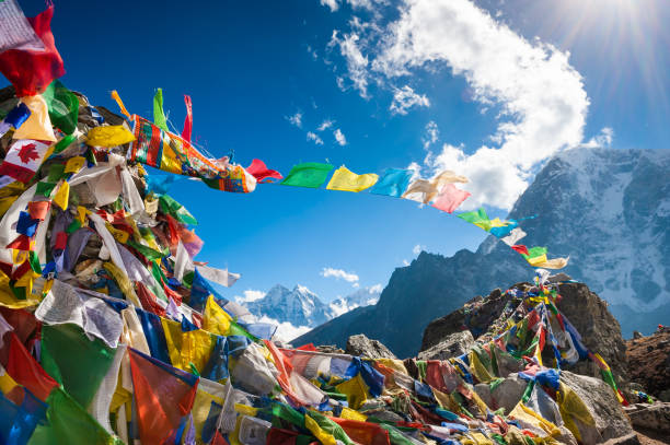 istock Colorful prayer flags on Thokla pass in Himalayas, Nepal. 1311892015