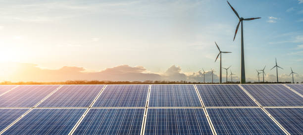 Solar and wind energy renewable energy stock photo