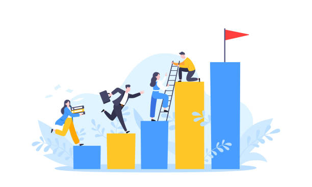 mentor bisnis membantu meningkatkan karir dan memegang tangga langkah ilustrasi vektor. - pengajar pekerjaan ilustrasi stok