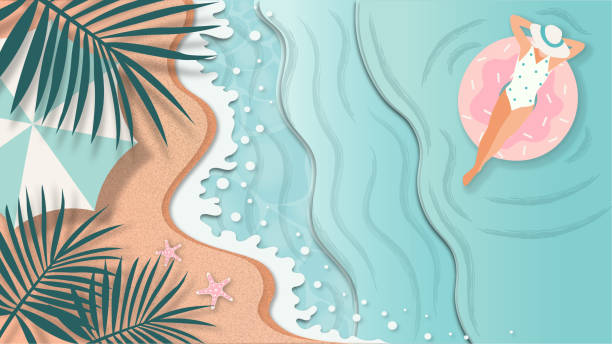 ビーチの抽象的な背景に夏の楽園 - bikini sunbathing beach women点のイラスト素材／クリップアート素材／マンガ素材／アイコン素材