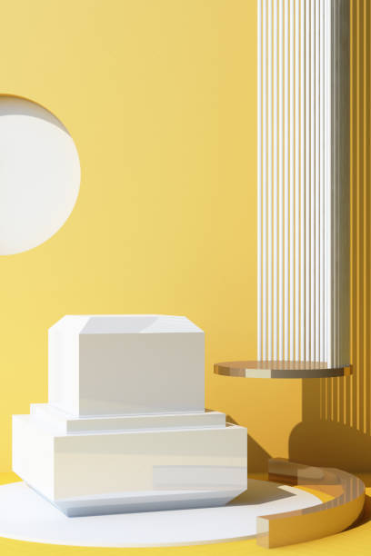 istock Abstract object white background with geometric shape podium for product with shadow on wall. minimal concept yellow and white. 3d rendering vertical frame 1311903709