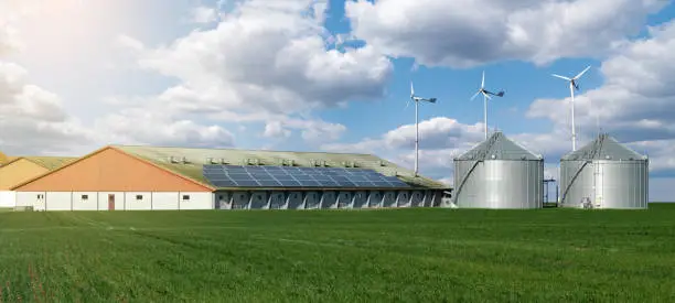 Photo of Modern dairy farm using renewable energy