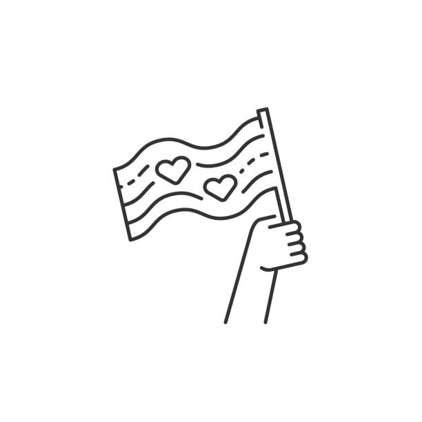 stockillustraties, clipart, cartoons en iconen met lgbt vlag in de hand, trots teken. - queer flag