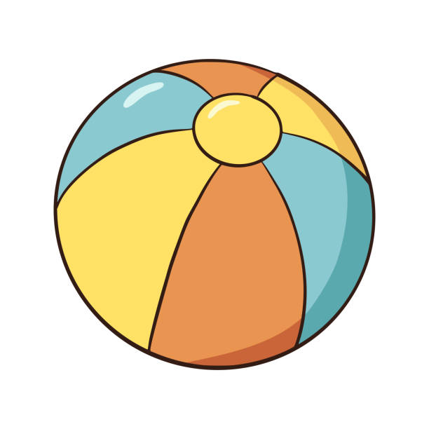 hand gezeichnet gelb, orange und blau gestreift strand ball - ball beach ball toy vector stock-grafiken, -clipart, -cartoons und -symbole