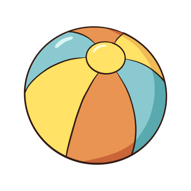 손으로 그린 노란색, 오렌지와 블루 줄무늬 비치 볼 - beach ball ball beach white stock illustrations