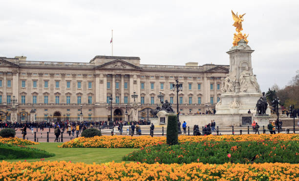 Tourists at Buckingham Palace stock photo