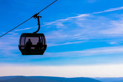Cable car at dusk, Feldberg, Black Forest, Baden-Wuerttemberg. Germany. Tourism and vacations concept.