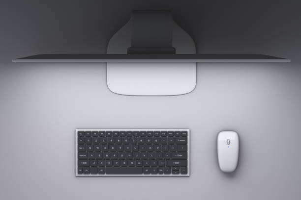 istock Desktop computer, wireless keyboard and mouse. View from above. Freelance topics. 1311922435