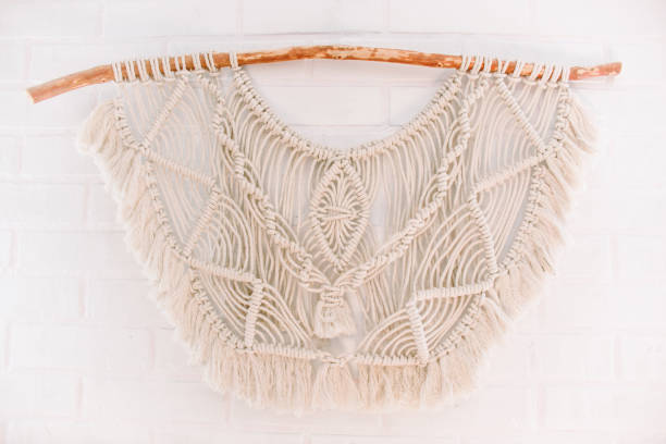 istock wall panel in the boho style of beige cotton threads 1311927181