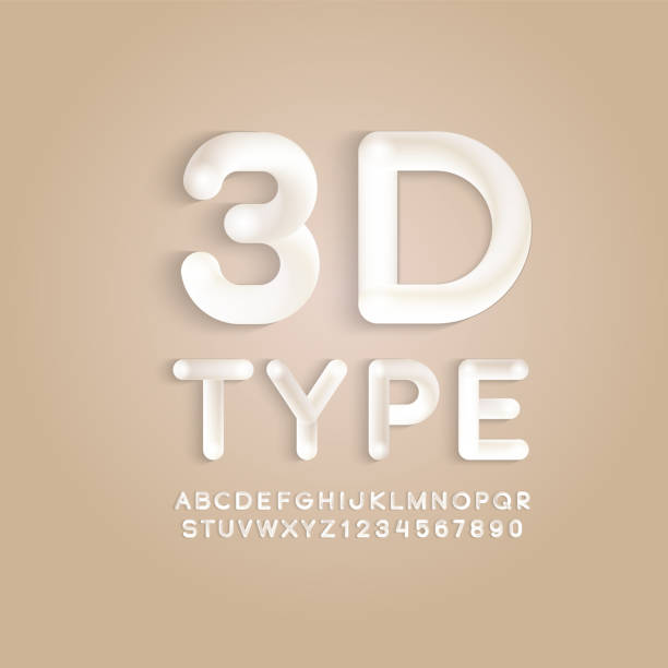 ilustrações de stock, clip art, desenhos animados e ícones de 3d round font, white trendy alphabet, modern letters from a to z and numbers from 0 to 9, vector illustration 10eps - letterpress